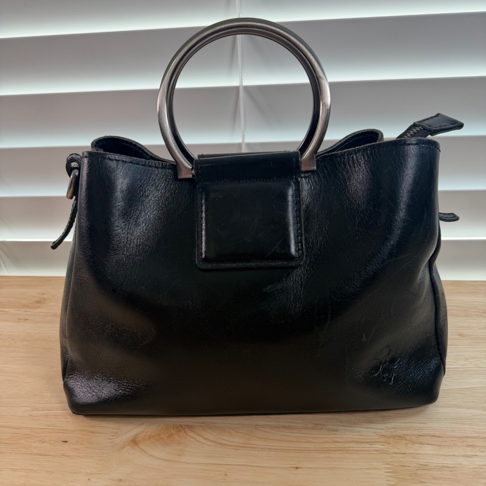 Patricia Nash Empoli Black‎ Heritage Leather Snap Embossed Leaf Logo Satchel Bag